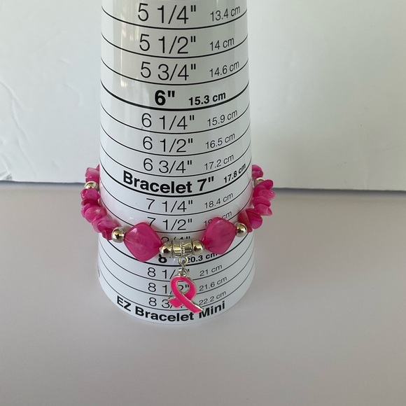 Hand Crafted Pink Breast Cancer Awareness Charm Bracelet Silver Magnetic Clasp - Picture 4 of 7